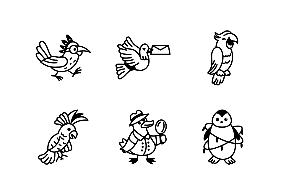 Bird Doodle Art  Large Set Preview