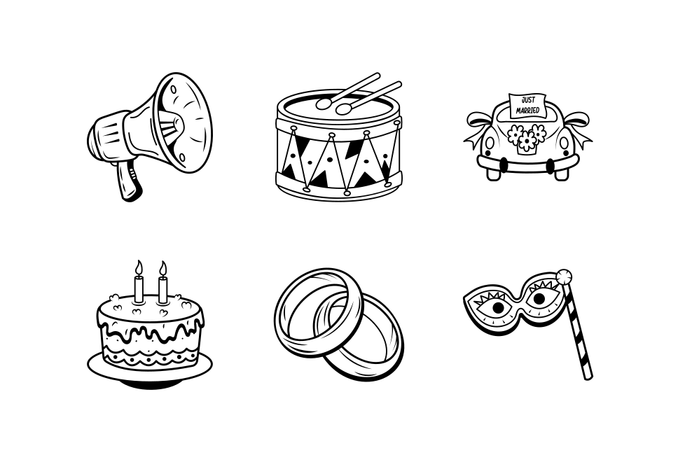 Party and Celebration Doodles Icon Set set preview image