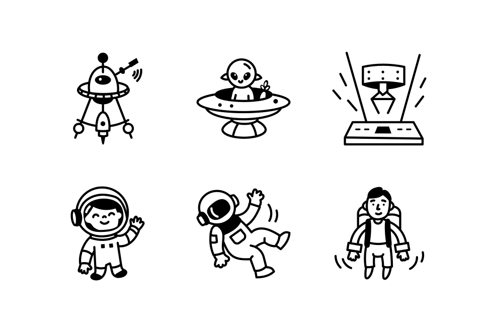 UFO Doodle Icon Set  Large Set Preview