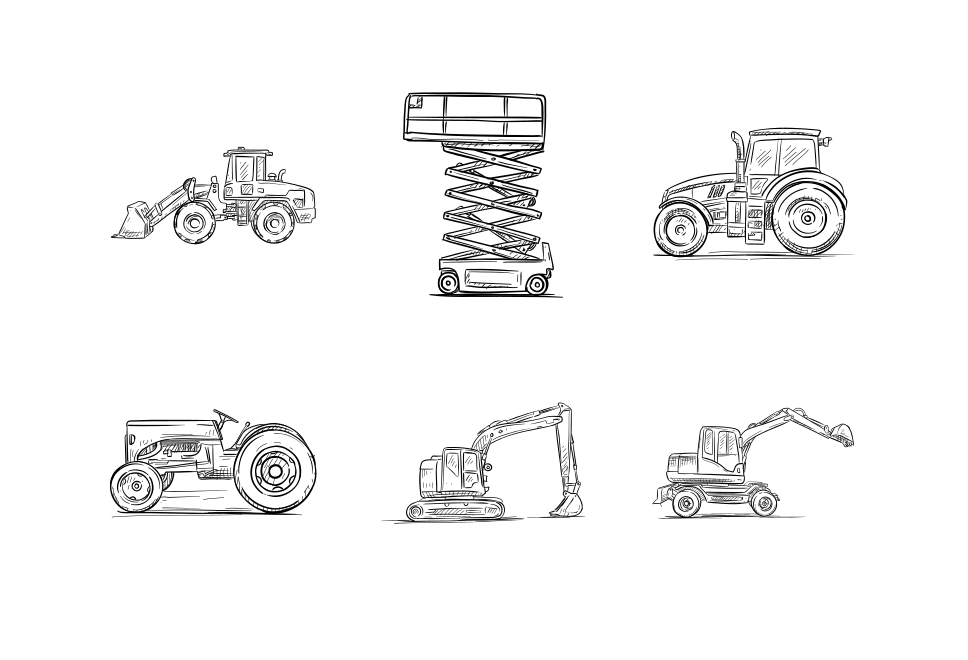Engineering vehicle handdrawn collection Large Set Preview