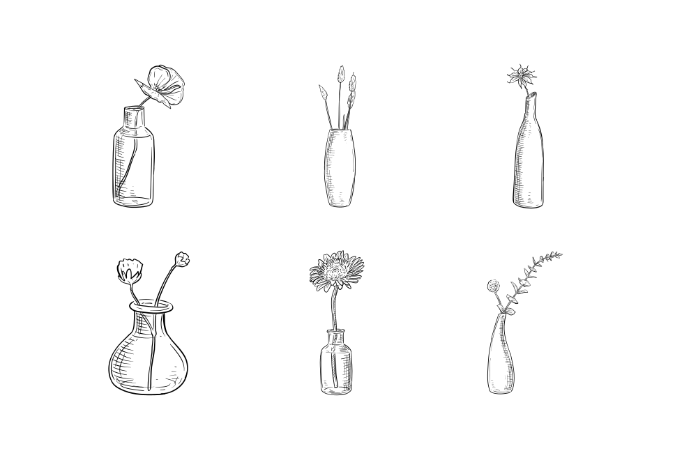 flower vase decoration handdrawn illustration Large Set Preview