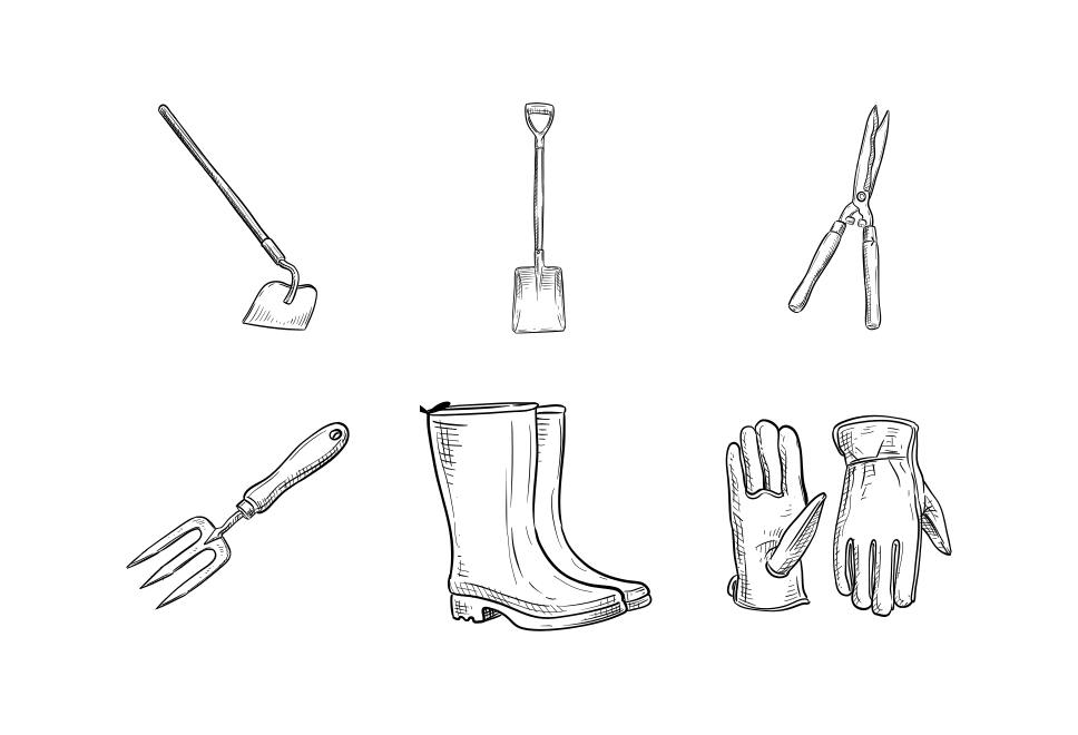 garden tools handdrawn collection Large Set Preview