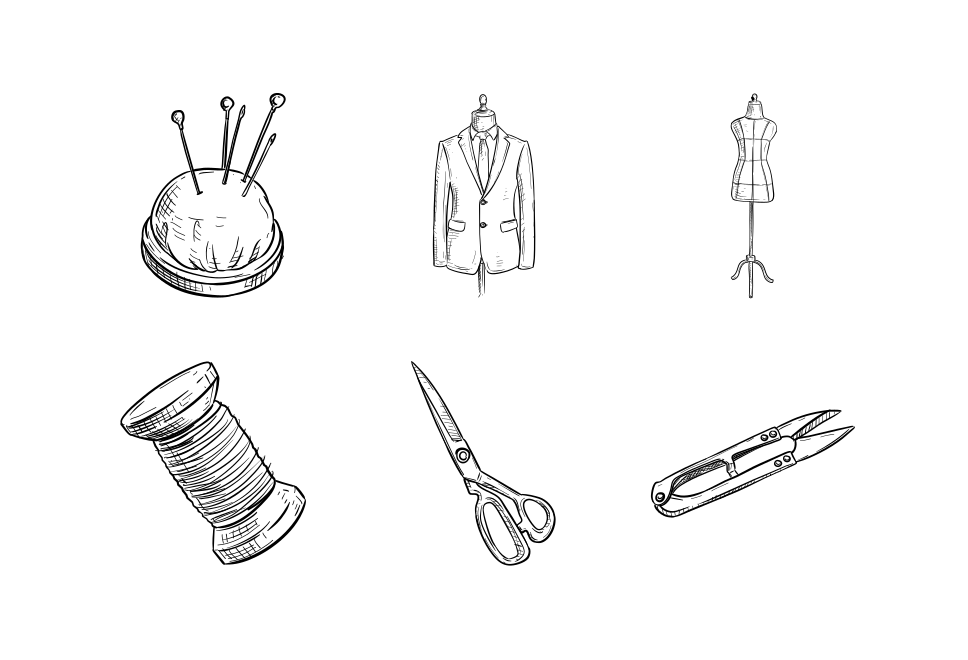 sewing equipment handdrawn collection Large Set Preview