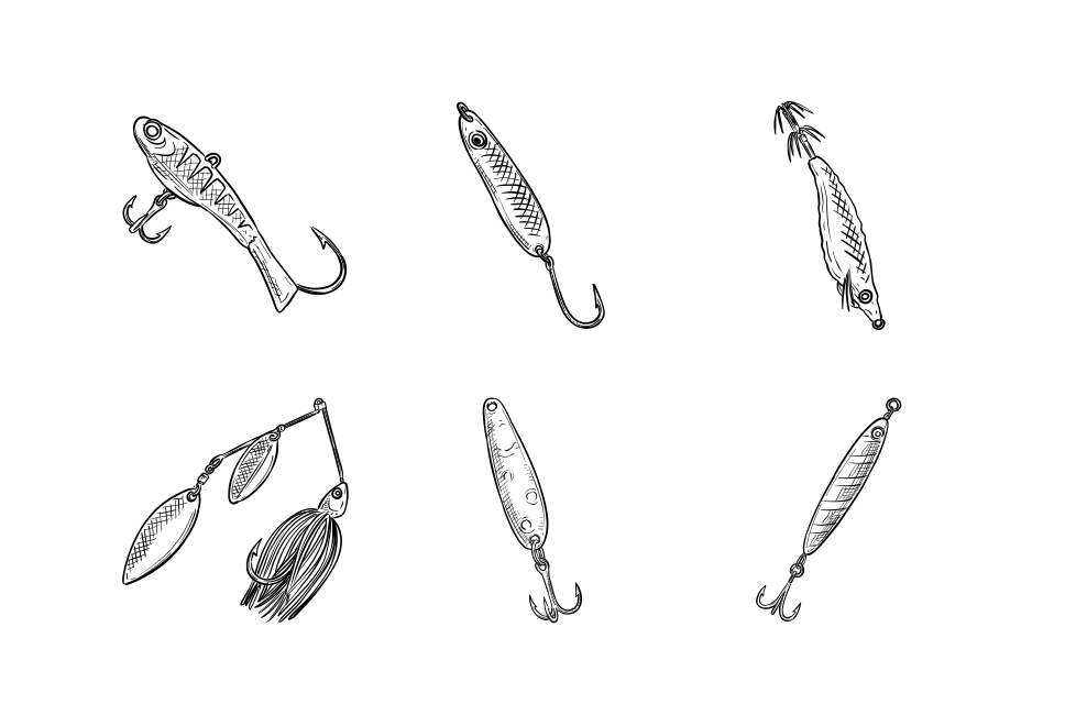 fishing hook handdrawn illustration Large Set Preview