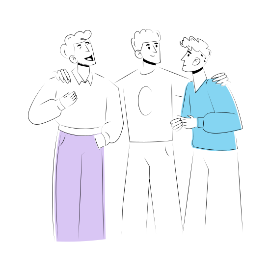 Boys Trio, Talking, Conversation, Friends, Group illustration