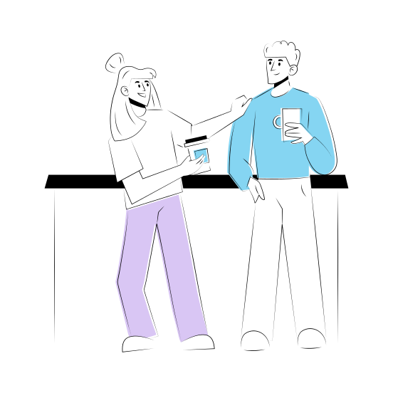 Casual Conversation, Friends, Talking, Chatting, Drinking Coffee illustration