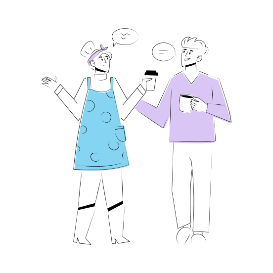 Chatting, Talking, Conversation, Friends, Drinking Coffee illustration