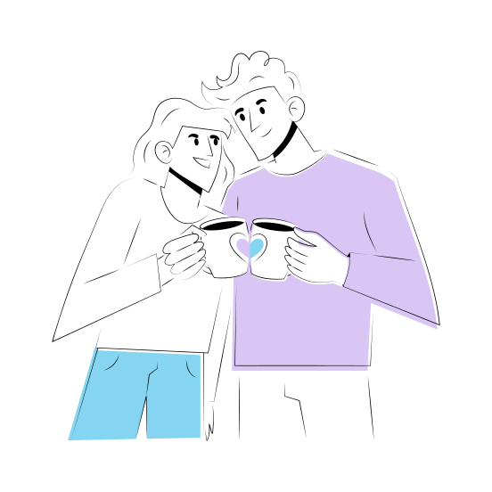 Coffee Date, Couple, Spouses, Romantic, Affection illustration
