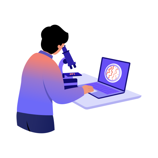 Lab Student, Microscope, Researching, Experiment, Scientific, illustration