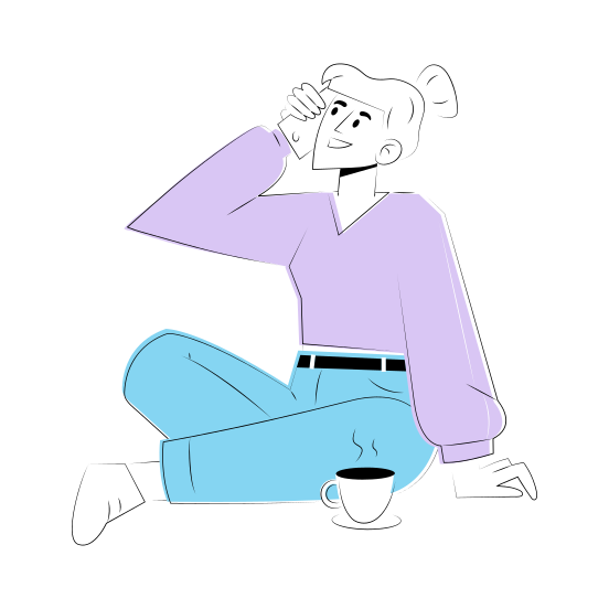 Phone Conversation, Calling, Talking, Chatting, Drinking Coffee illustration