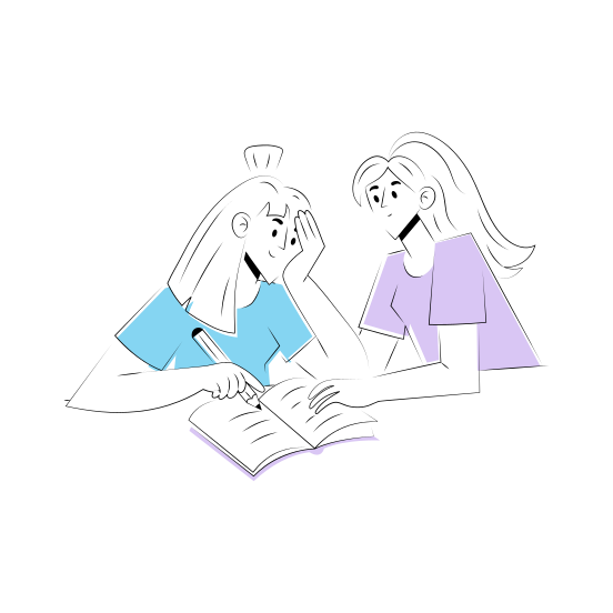 Studying Together, Learning, Reading, Doing Homework, Friends illustration