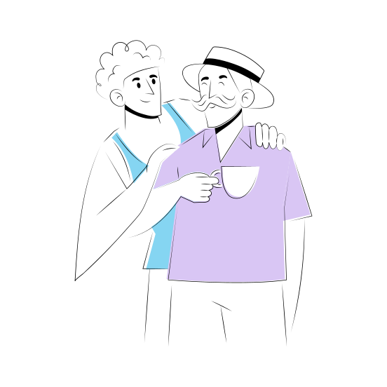 Talking, Grandfather, Conversation, Happy, Drinking Coffee illustration